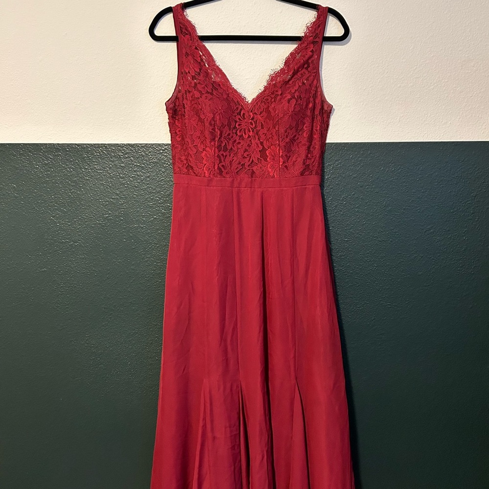 Beautiful Floor Length Red Lace Maxi Dress Wedding Bridesmaid Prom